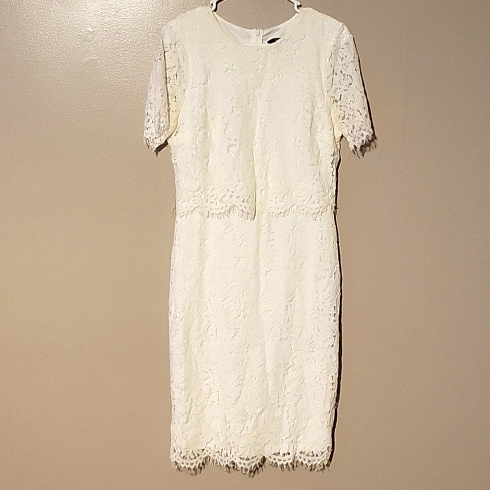 Lulus Dress Womens Medium White Cotton Nylon Lace‎ Lined A Line